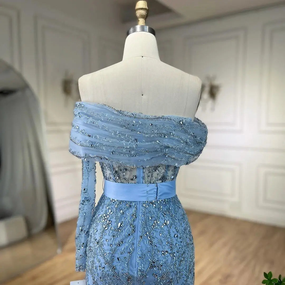 SERENE HILL 2024 Arabic Nude Mermaid One Shoulder Luxury Beaded Evening Party Dresses Formal Gowns For Women Wedding GLA72161