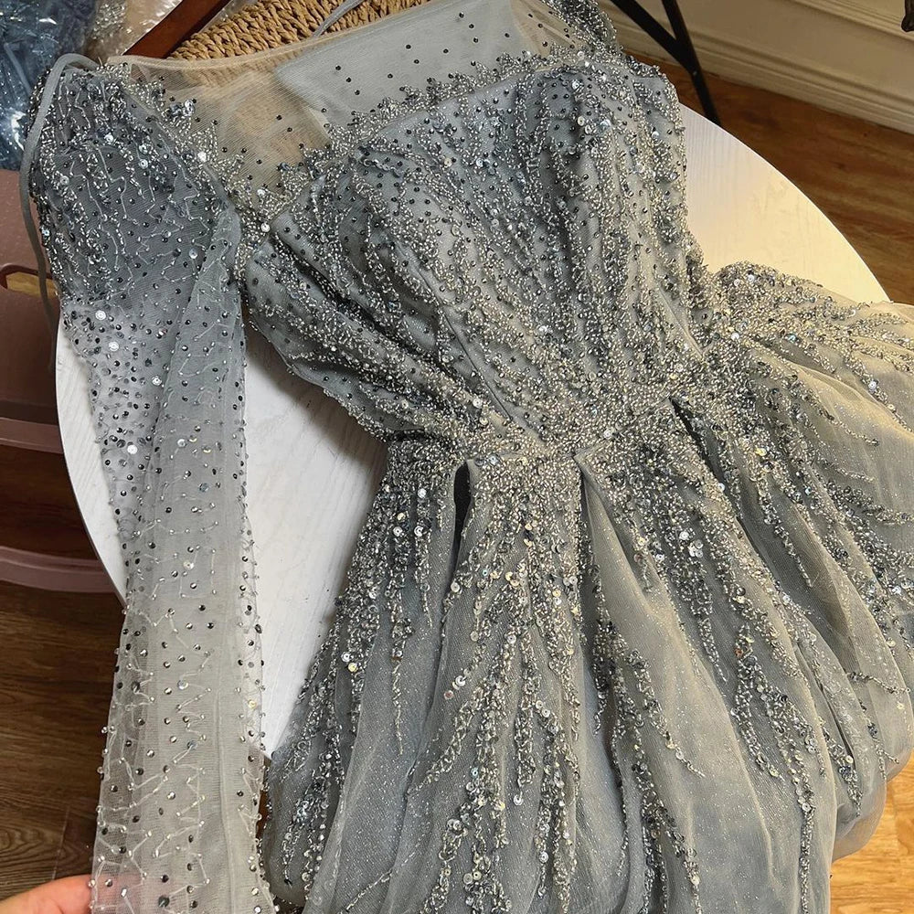Serene Hill Muslim Pink A Line Beaded Luxury Dubai Long Evening Dresses Gowns 2024 For Woman Wedding Party LA71915