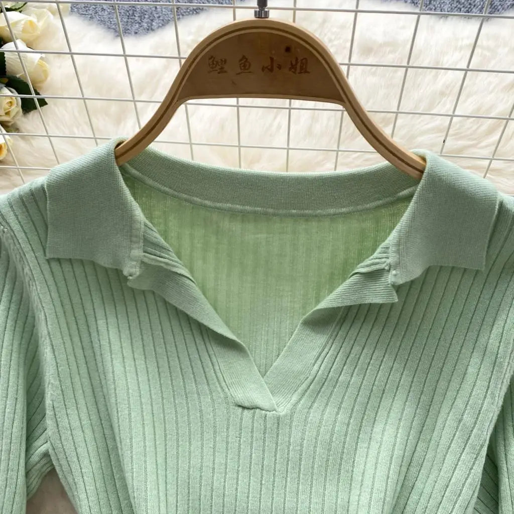 Y2k French Vintage Knitted Dress for Women Autumn Bodycon V-neck Long Sleeved Solid Simplicity Fashion Causal A-line Dresses