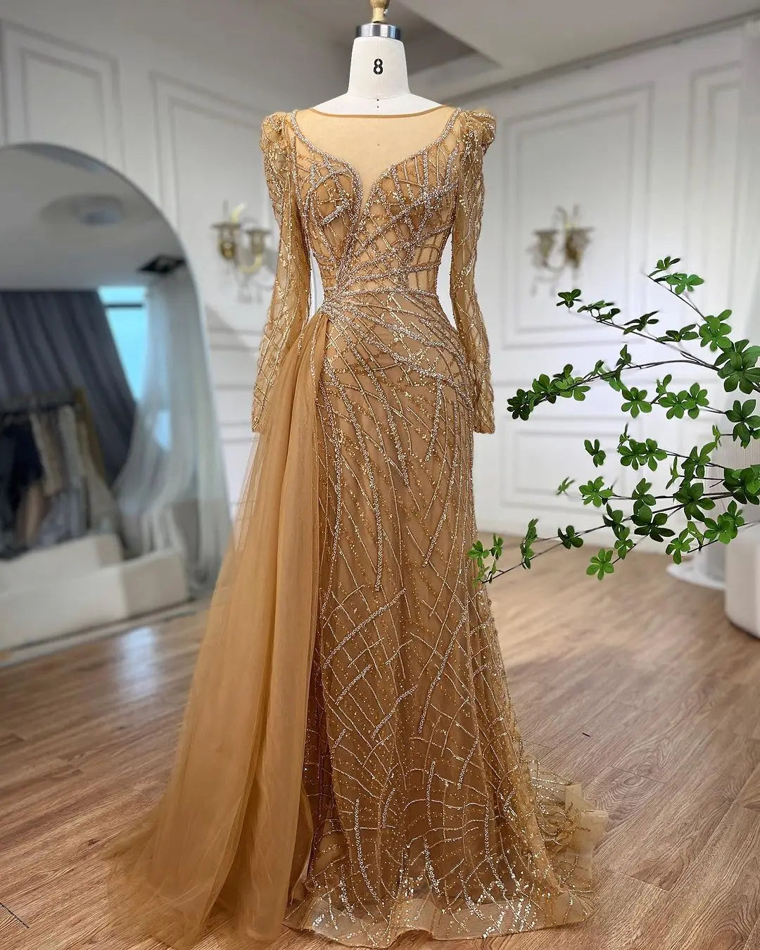 SERENE HILL Arabic Muslim Pink Mermaid Luxury Beaded Evening Dresses 2024 Gowns With Skirt For Women Wedding Party GLA72206