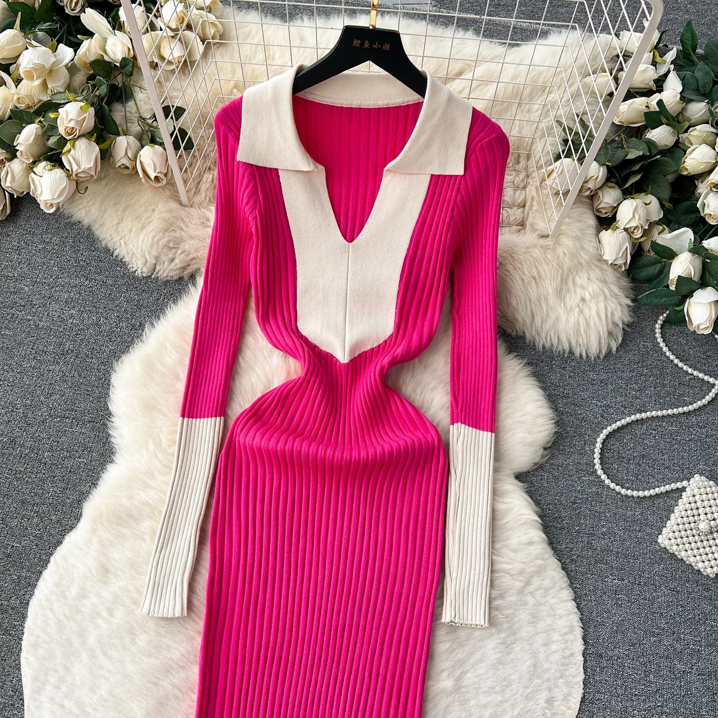 Elegant Polo-neck Long Sleeve Knit Bodycon Pencil Dress Slim Basic Fashion Sweater Vestido Sexy Women Autumn Winter Clothing