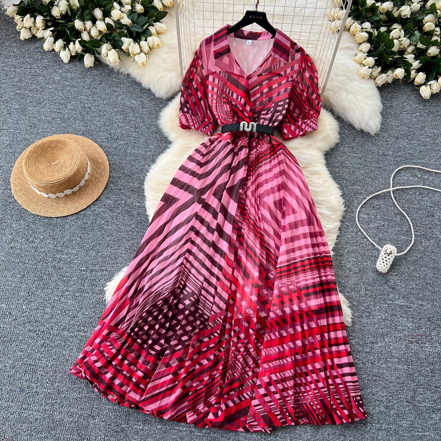 Retro Elegant summer asymmetrical print Dress sashes short Sleeve Vacation Party Women Vestidos dresses