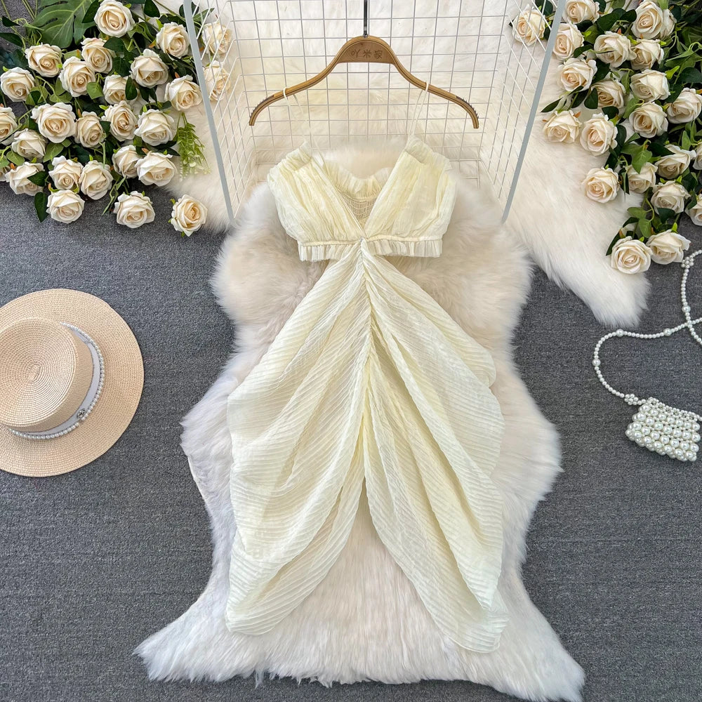 Vintage Women Summer Fashion Spaghetti Strap Dress Sleeveless Casual Bodycon Elegant Slim Party Dresses Female Clothes Vestidos