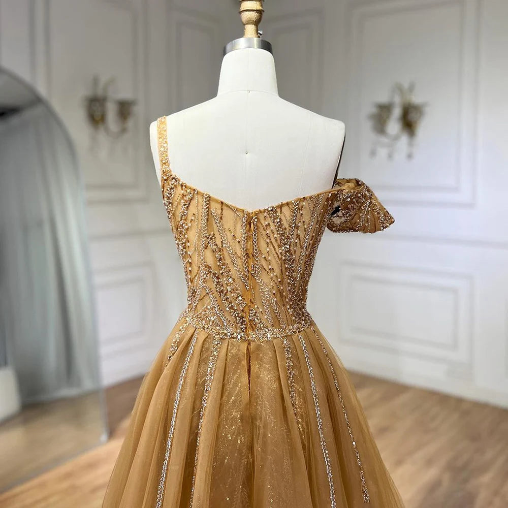 Serene Hill Golden Mermaid Evening Dress With Skirt - Women's Luxury Grey Beaded Spaghetti Strap Party 2024, LA72341