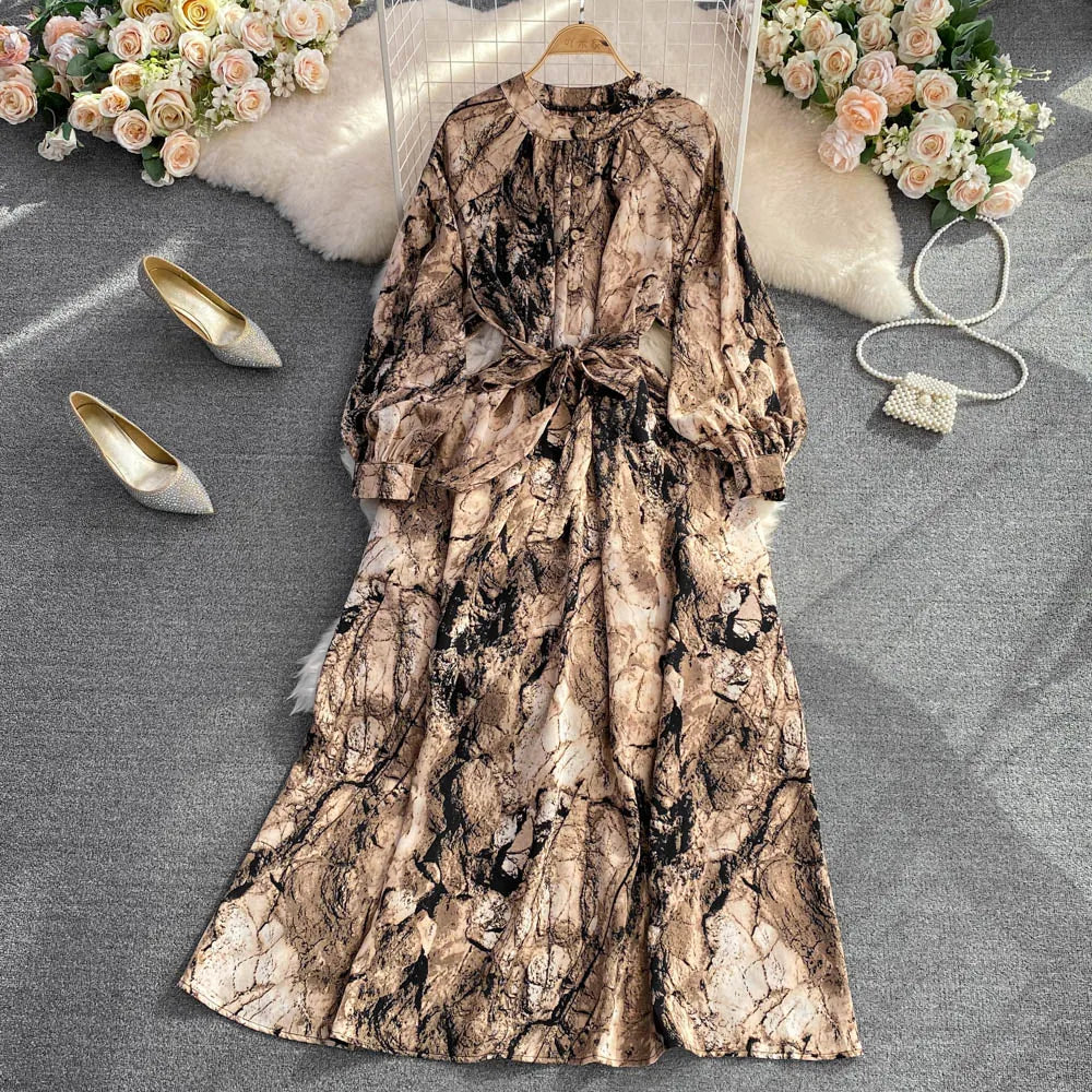 Vintage Women Casual Print Long Party Dress Elegant and Chic A-Line Leopard Prom Birthday Clothes Female Fashion Robe Autumn New