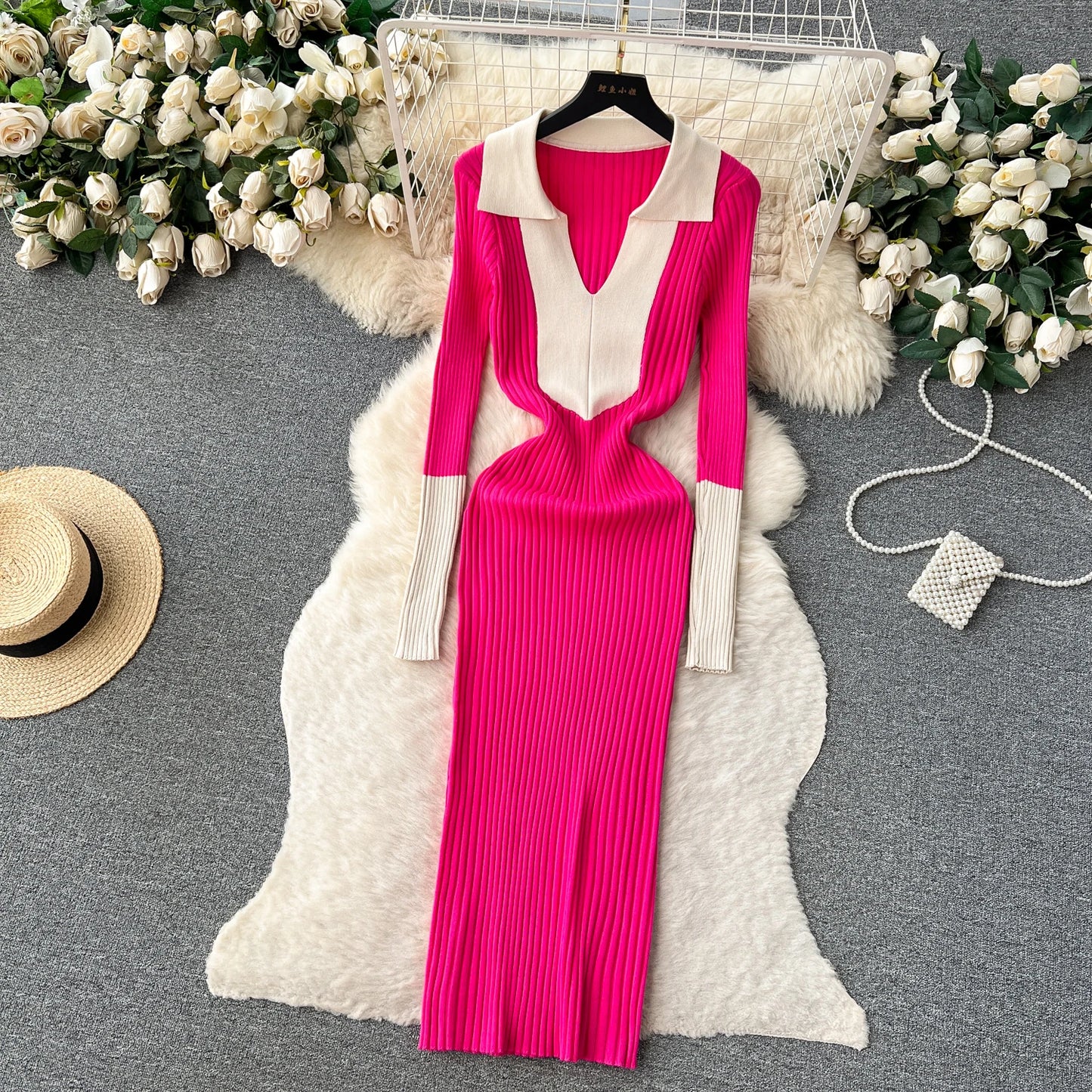 Elegant Polo-neck Long Sleeve Knit Bodycon Pencil Dress Slim Basic Fashion Sweater Vestido Sexy Women Autumn Winter Clothing