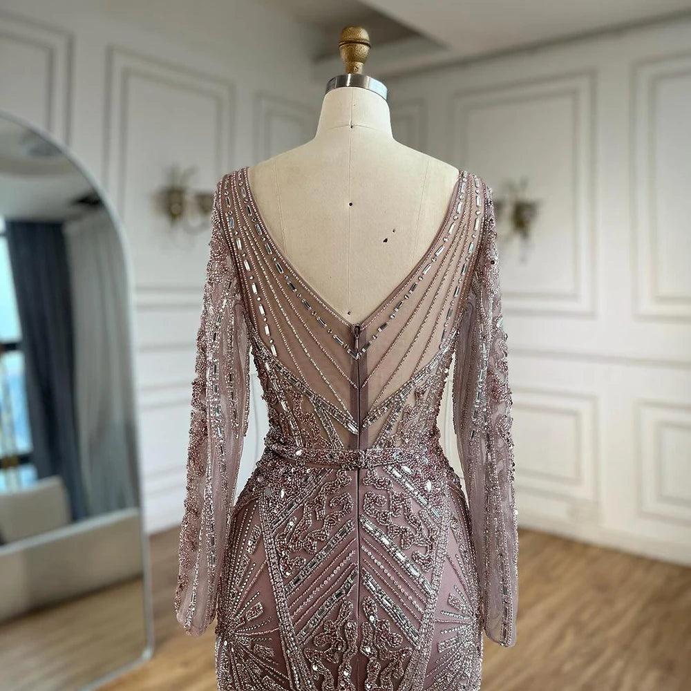 Serene Hill 2024 Women Wedding Parties Dubai Arabia Luxury Beaded Evening Dresses Gowns Green Elegant Split Mermaid LA72518