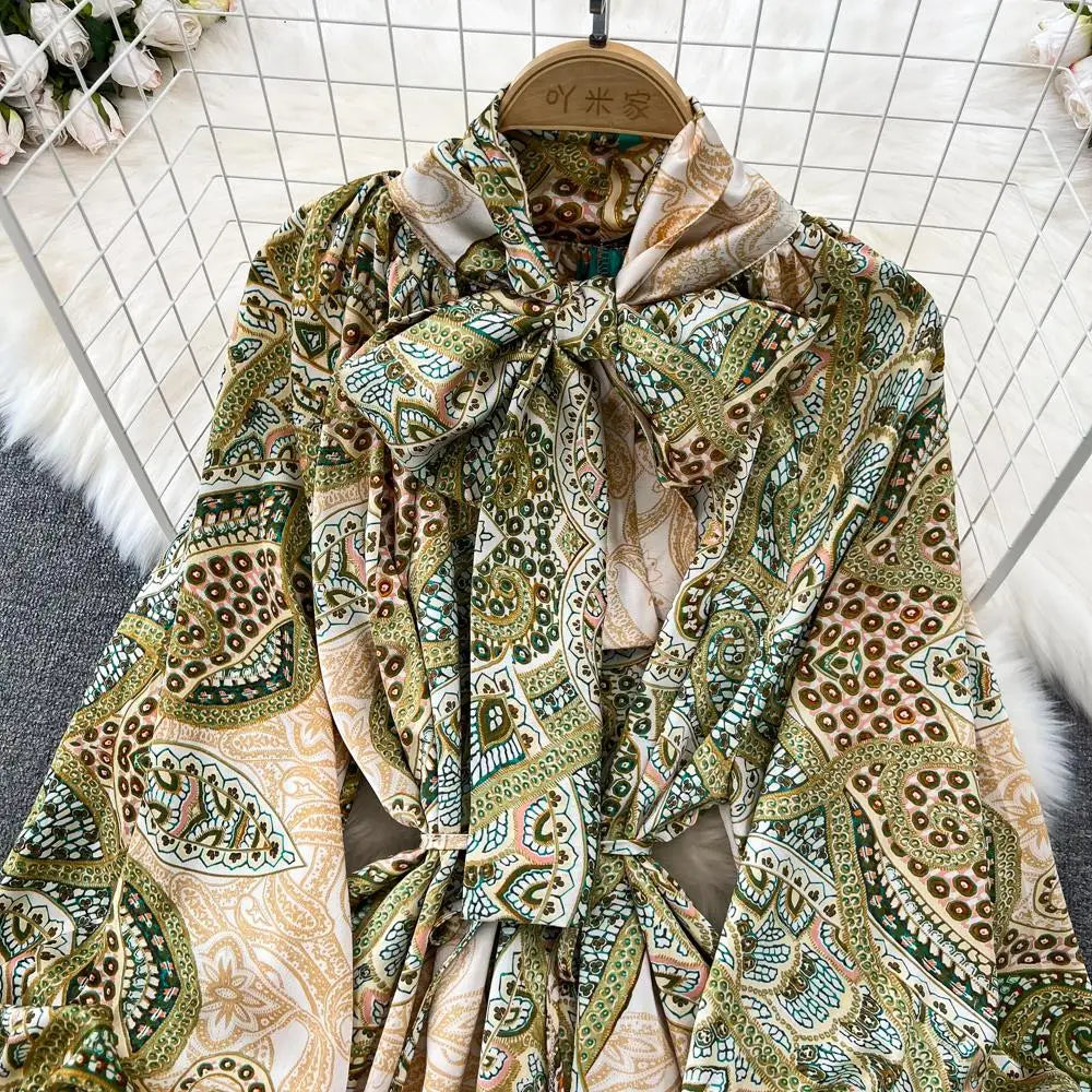 Women Casual A-Line Vintage Floral Long Dress Autumn Elegant Chic Party Boho Maxi Dresses Beach Holiday Female Vestidos New