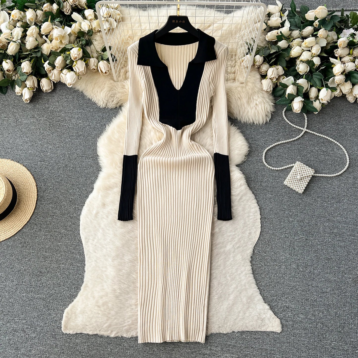 Elegant Polo-neck Long Sleeve Knit Bodycon Pencil Dress Slim Basic Fashion Sweater Vestido Sexy Women Autumn Winter Clothing