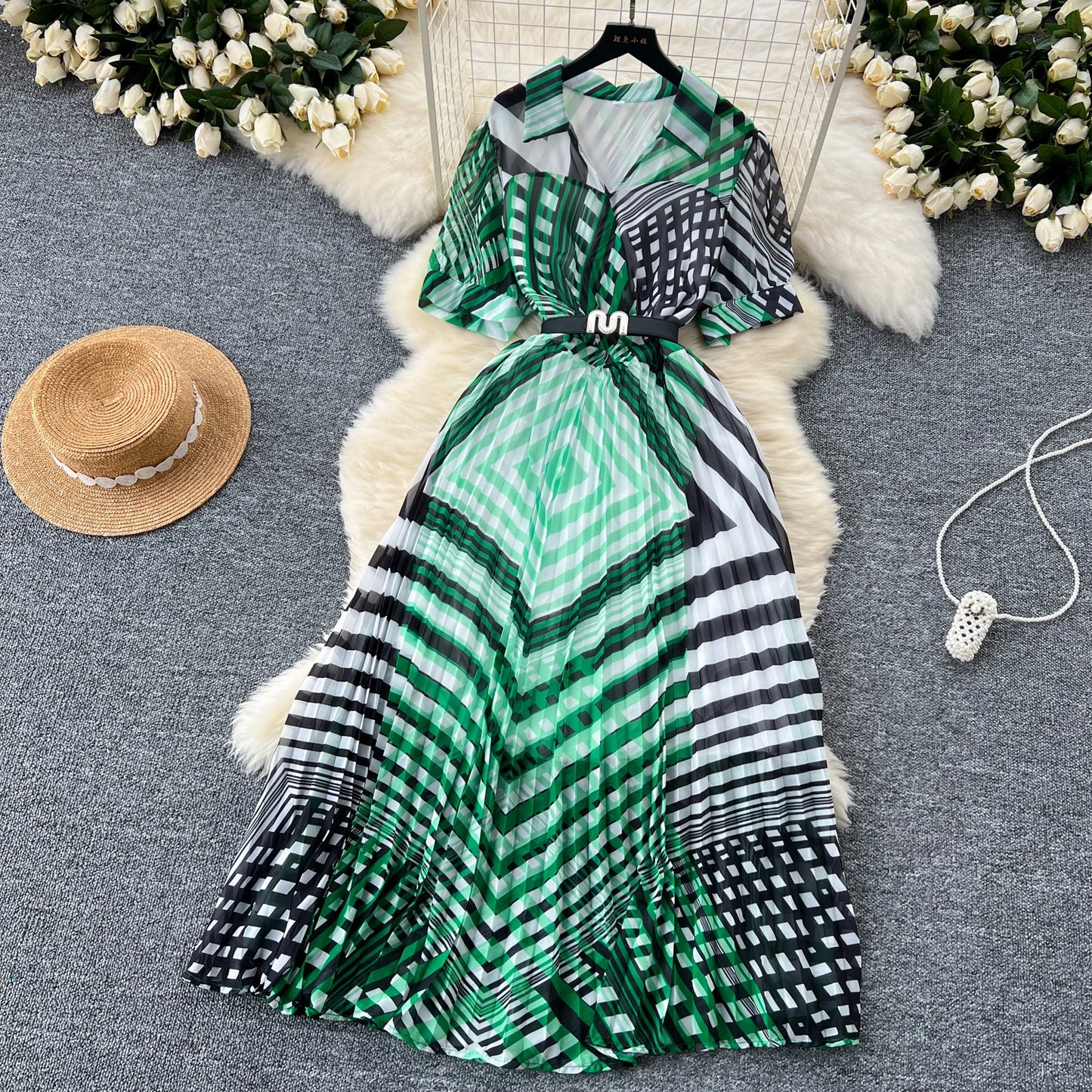 Retro Elegant summer asymmetrical print Dress sashes short Sleeve Vacation Party Women Vestidos dresses