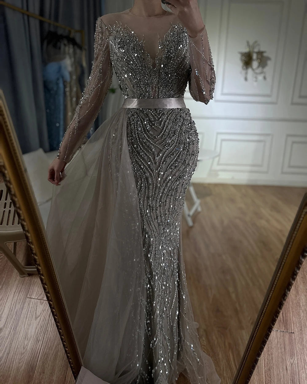 Serene Hill Arabic Caramel Mermaid Elegant With Skirt Lace Beaded Luxury Evening Dresses Gowns For Woman Wedding Party LA71752