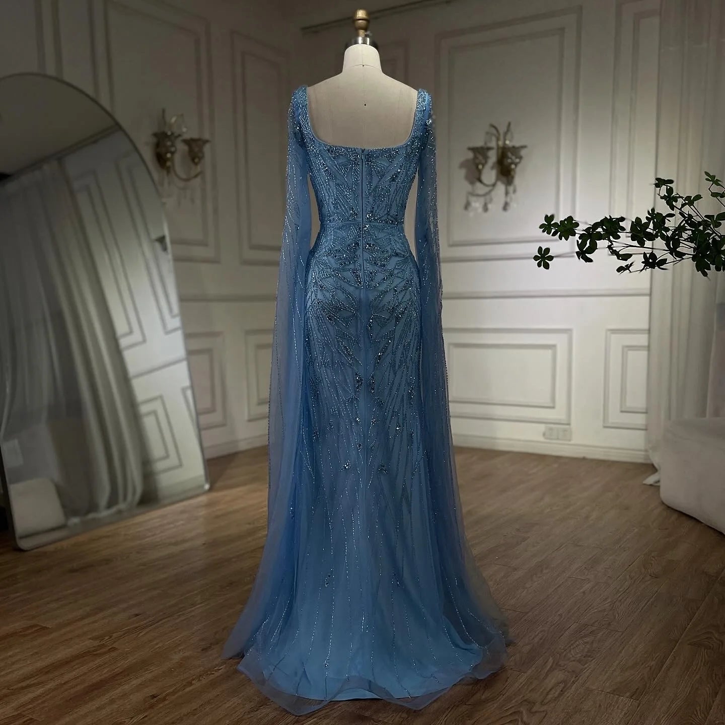 SERENE HILL 2024 Arabic Nude Cape Sleeves Mermaid Dubai Evening Dresses Beaded Luxury Wedding Party Gowns For Women GLA72261