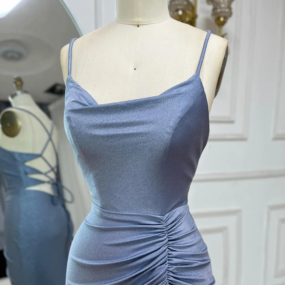 Serene Hill 2024 Saudi Arabic Blue Elegant Spaghetti Strap Mermaid Long Evening Gown with Split for Formal Occasion LA72720