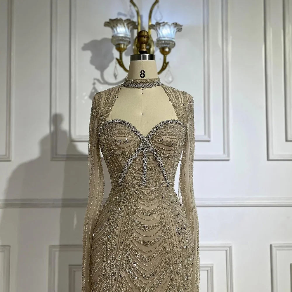 Serene Hill 2024 Luxury Dubai Nude Sweetheart Mermaid Beaded Evening Gowns with Back Slit for Women's Party GLA72560A