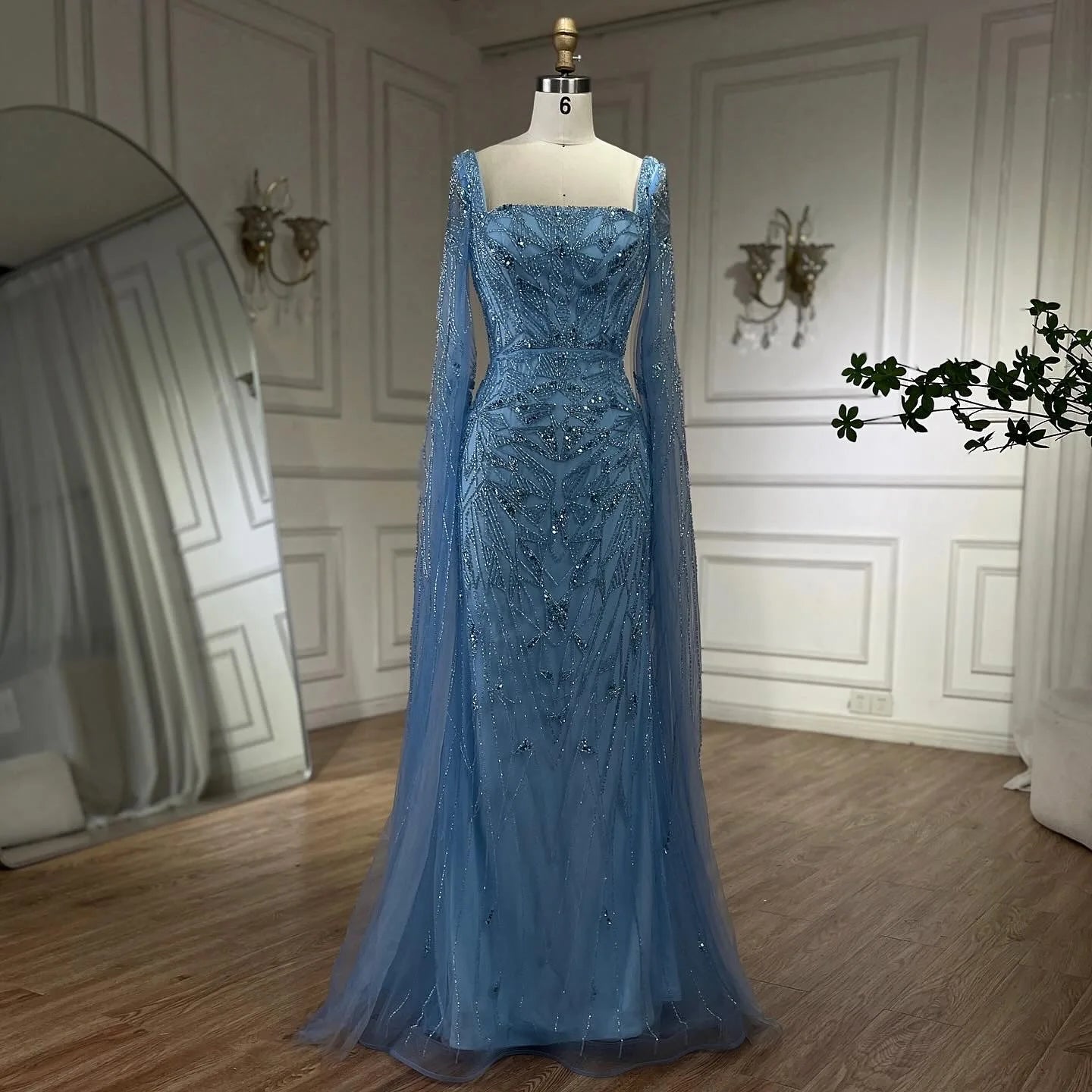 SERENE HILL 2024 Arabic Nude Cape Sleeves Mermaid Dubai Evening Dresses Beaded Luxury Wedding Party Gowns For Women GLA72261