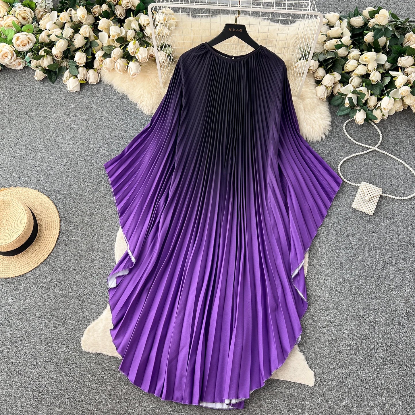 Vintage Print Elegant O-neck Batwing Sleeve Dress A-line Casual Belt Fashion Dress Women Fashion Summer Spring Vestidos