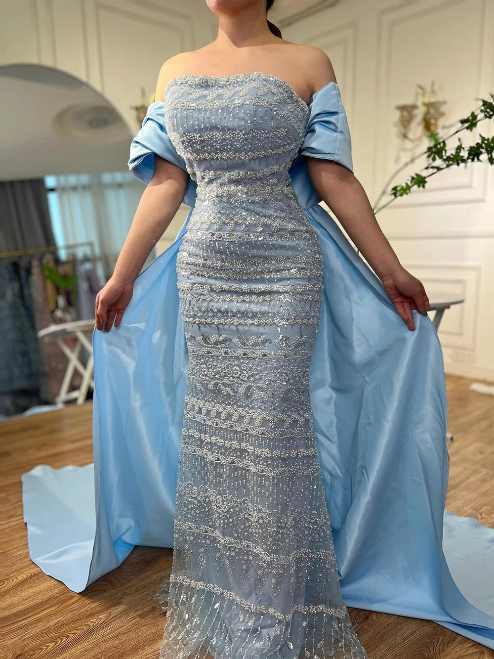 Serene Hill-Sage Green Mermaid Evening Dresses for Women, Strapless, Elegant, Sexy, Beaded, Wedding Party, 2023, BLA72126