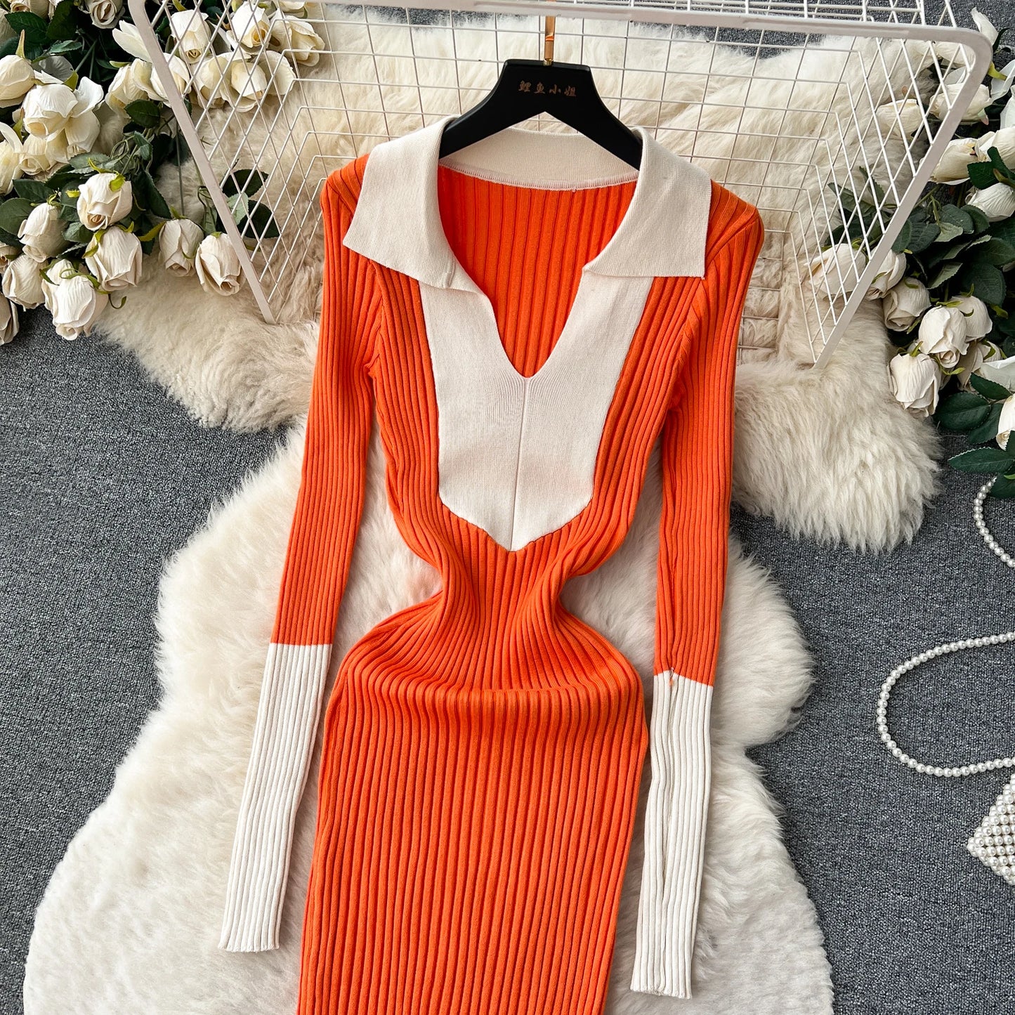 Elegant Polo-neck Long Sleeve Knit Bodycon Pencil Dress Slim Basic Fashion Sweater Vestido Sexy Women Autumn Winter Clothing
