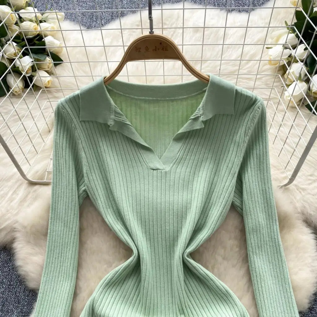 Y2k French Vintage Knitted Dress for Women Autumn Bodycon V-neck Long Sleeved Solid Simplicity Fashion Causal A-line Dresses