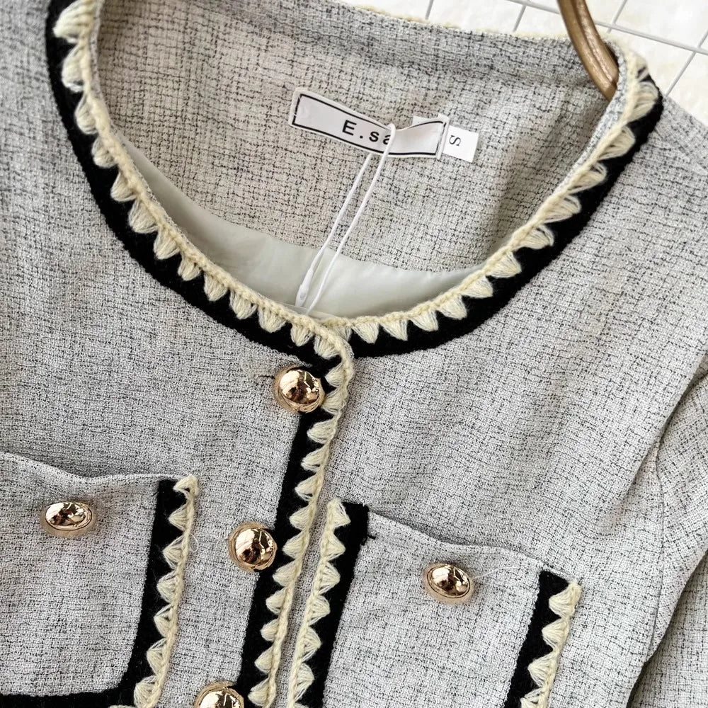 Small Fragrance Elegant 2-Piece Set Spring Autumn Trendy Women's Outfit O-Neck Short Coat+High Waist Midi A-line Skirt Suit
