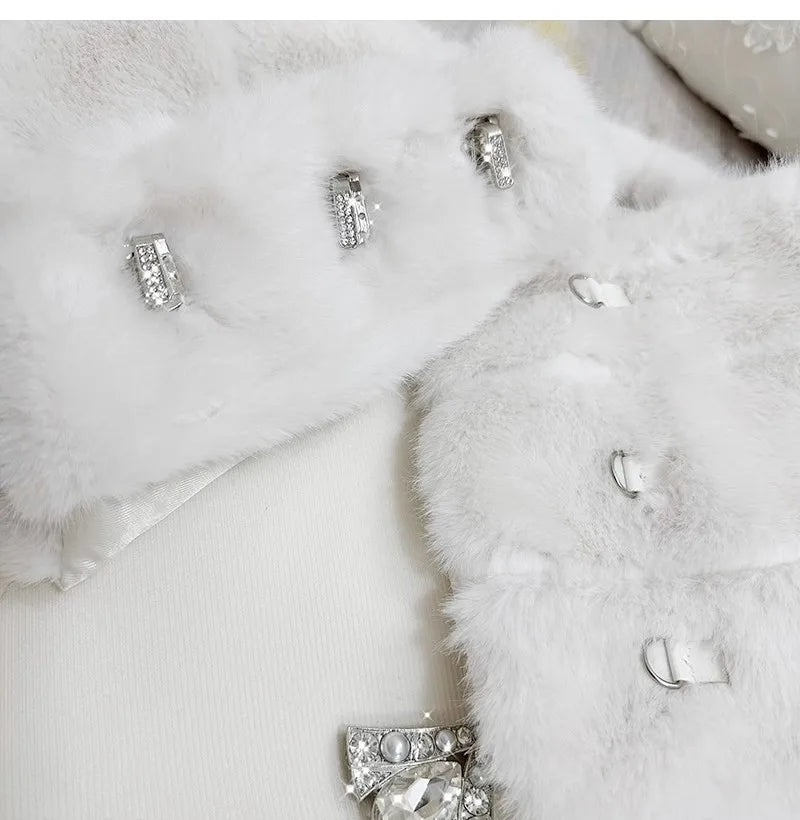 Off Shoulder Removable Faux Fur Shawl 2-Piece Set Elegant Luxury Old Money Style Set Coat+Hip Wrap Short Skirt Spring Female
