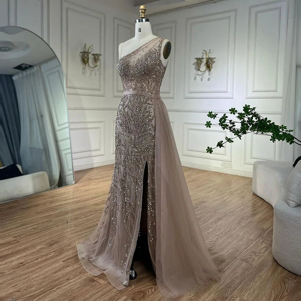 Serene Hill Turquoise Mermaid Elegant With Skirt High Split Evening Dresses Gowns Luxury Beaded Crystal 2024 Women LA71582A