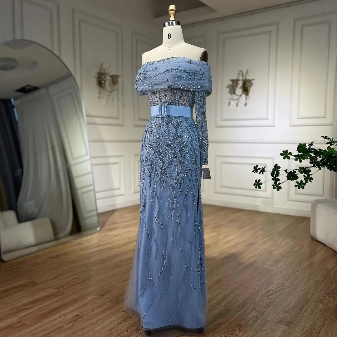 SERENE HILL 2024 Arabic Nude Mermaid One Shoulder Luxury Beaded Evening Party Dresses Formal Gowns For Women Wedding GLA72161
