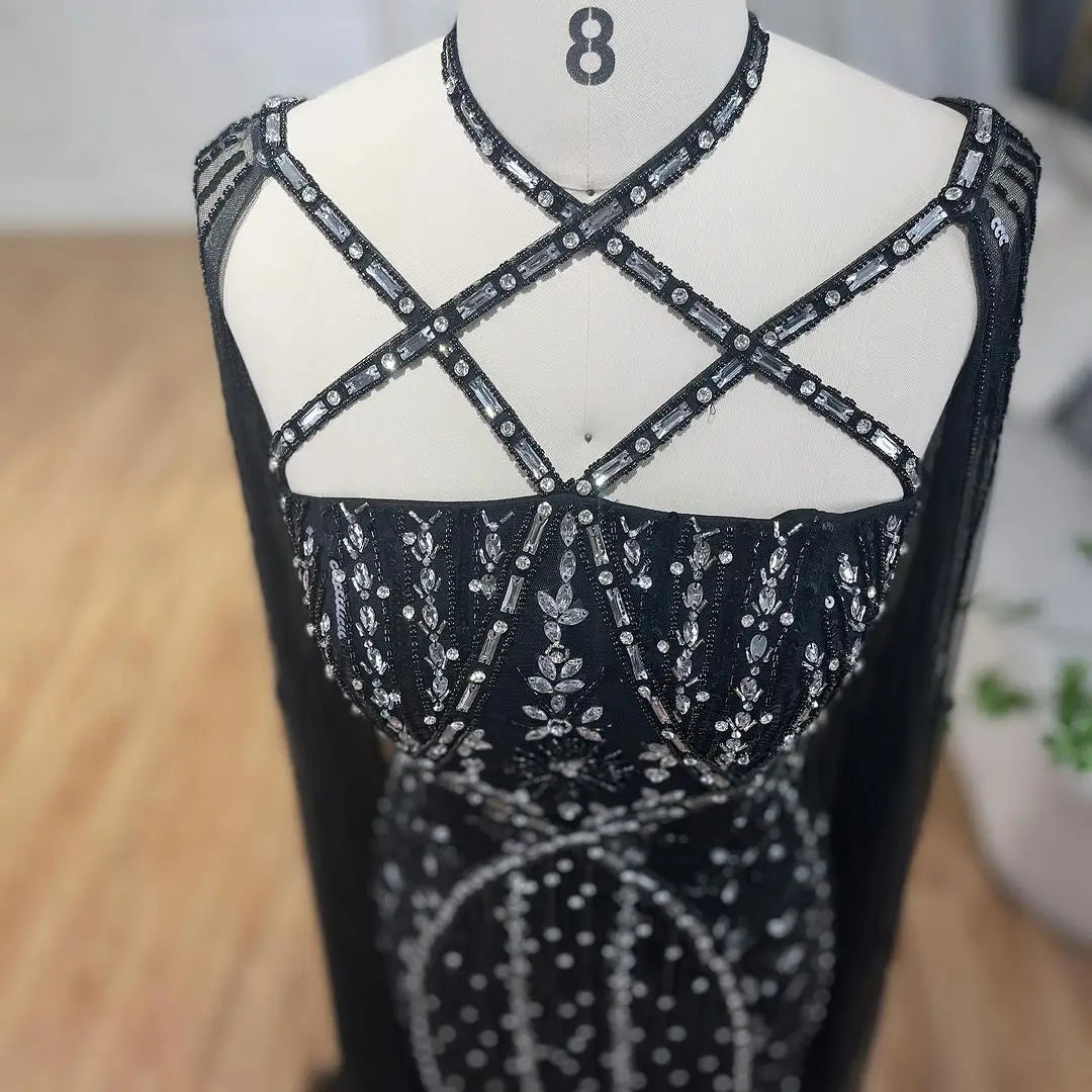 SERENE HILL Arabic Caramel Mermaid Elegant Cape Sleeves Beaded Luxury Evening Dresses 2024 Formal Gown For Women Party GLA71905A