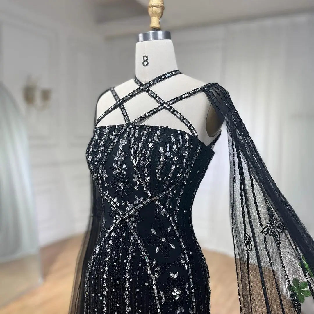 SERENE HILL Arabic Caramel Mermaid Elegant Cape Sleeves Beaded Luxury Evening Dresses 2024 Formal Gown For Women Party GLA71905A
