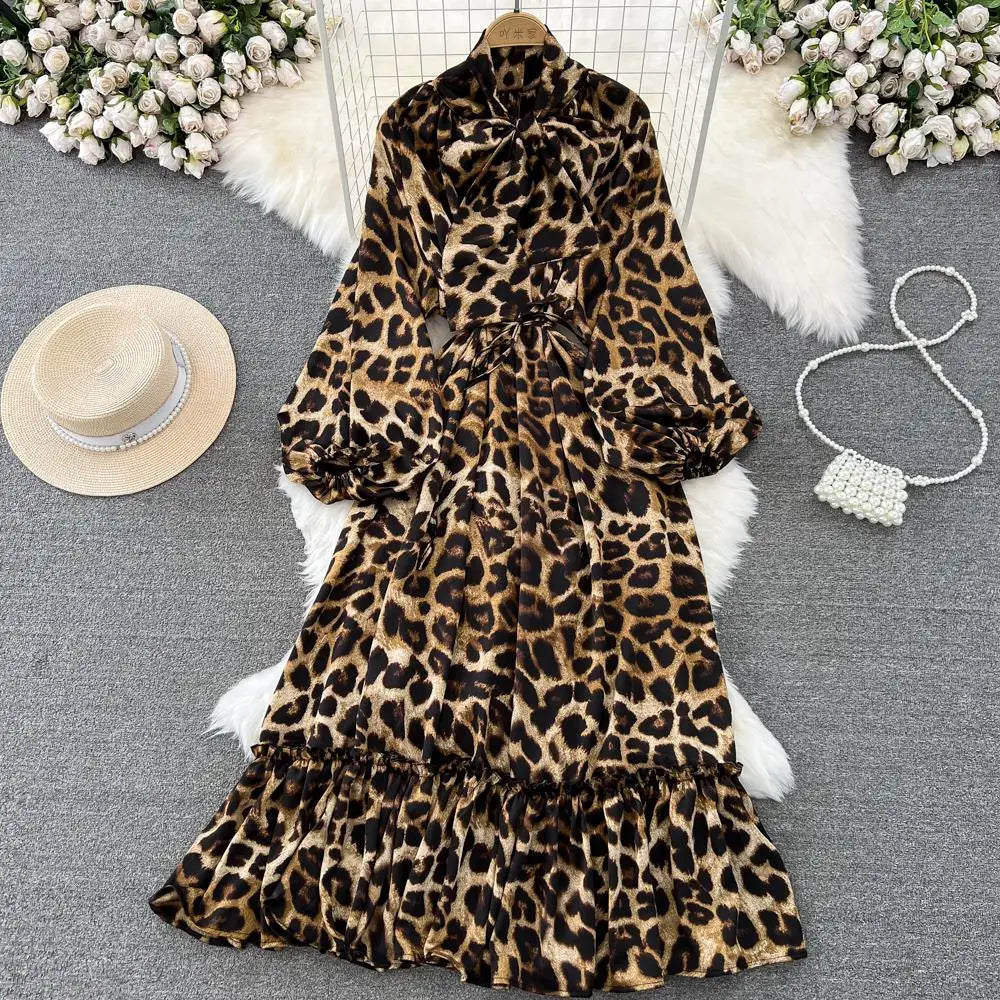 Women Casual A-Line Vintage Floral Long Dress Autumn Elegant Chic Party Boho Maxi Dresses Beach Holiday Female Vestidos New