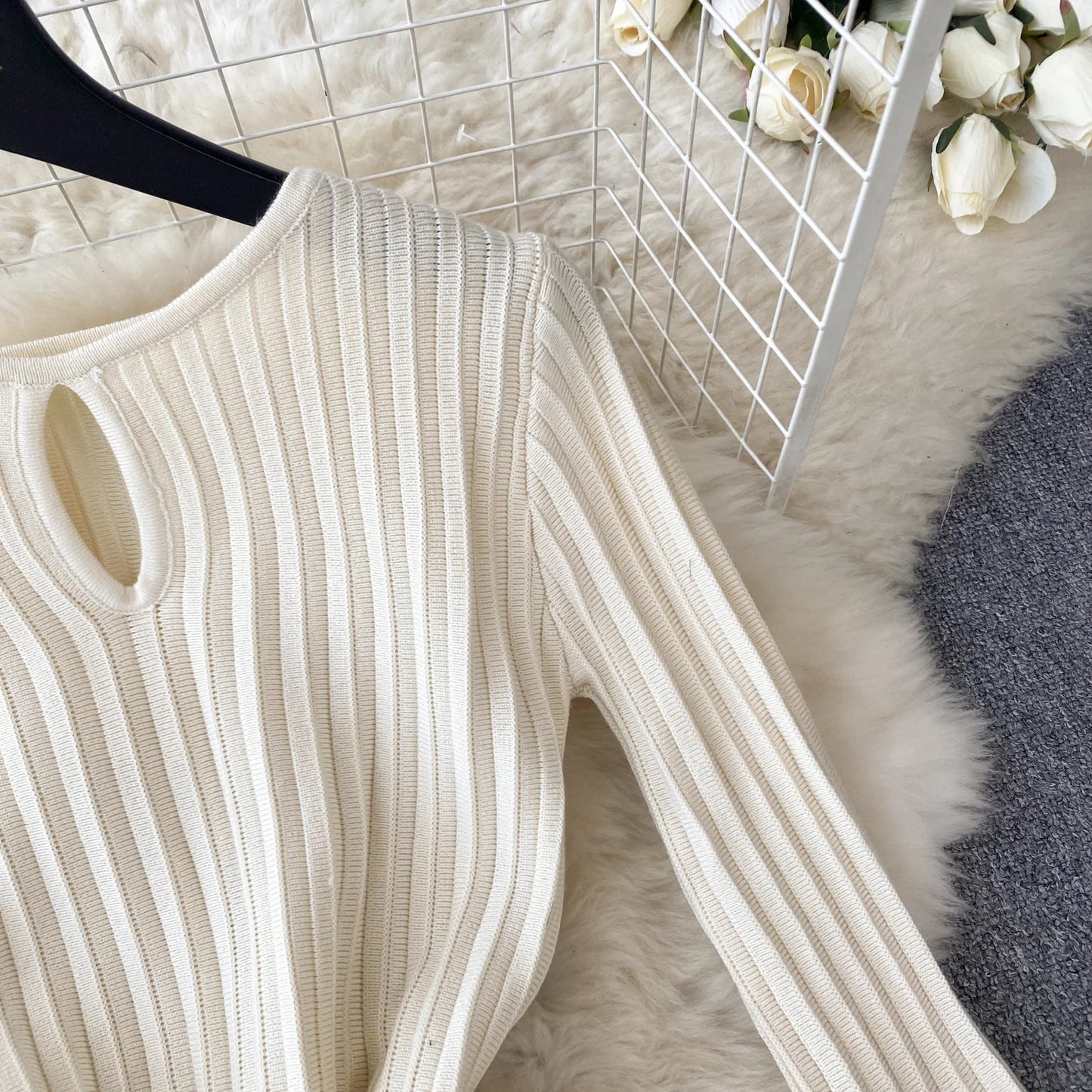 Women Chic Elegant O Neck Long Sleeve Dress French Sexy Fashion Knit Elastic Slim A-line Mini Dress
