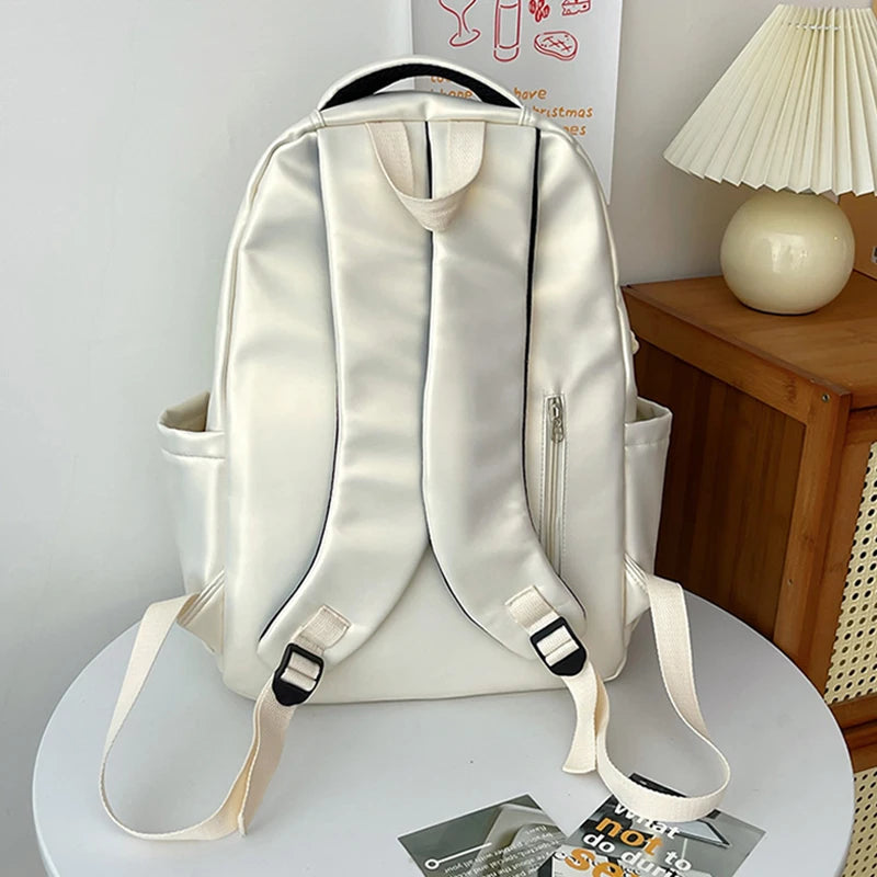 Korean Fashion College Student School Bags Women's New Trendy Casual Glossy Leather Backpacks Versatile Large Capacity Handbags