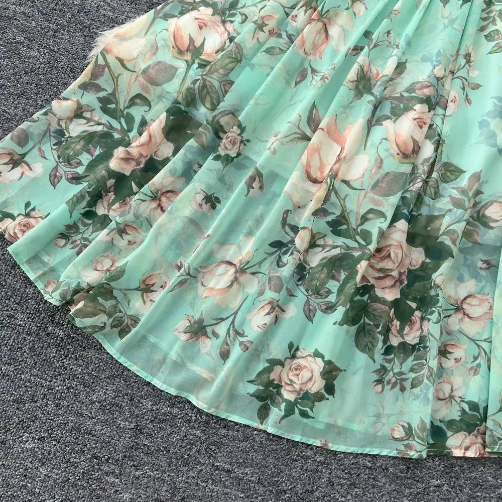 Women Elegant Floral Print Dress for Women Vintage V-Neck Long Sleeves Chiffon Slim A-Line Vestidos Mujer Autumn Female Clothes