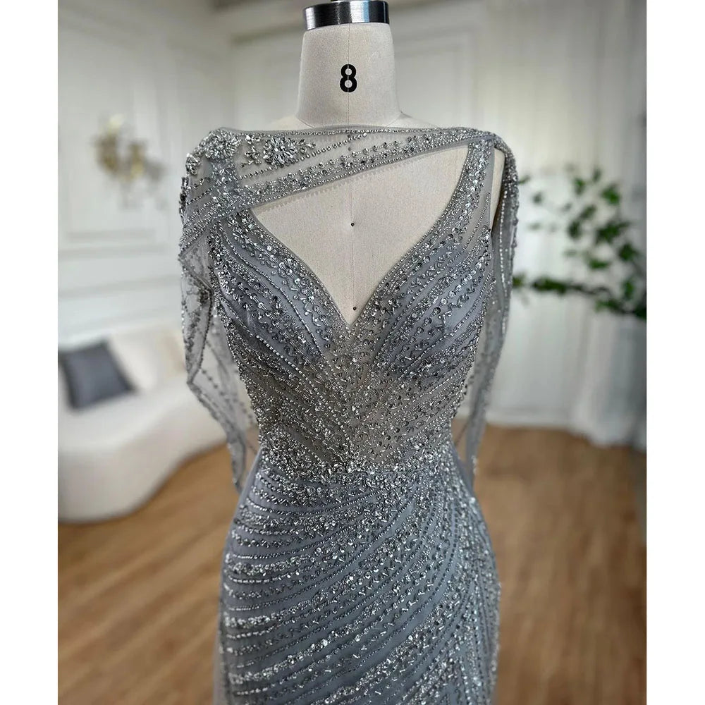 Luxury Champagne Split Evening Dresses 2024 Diamond Beaded Sleeveless Mermaid Formal Serene Hill LA70301
