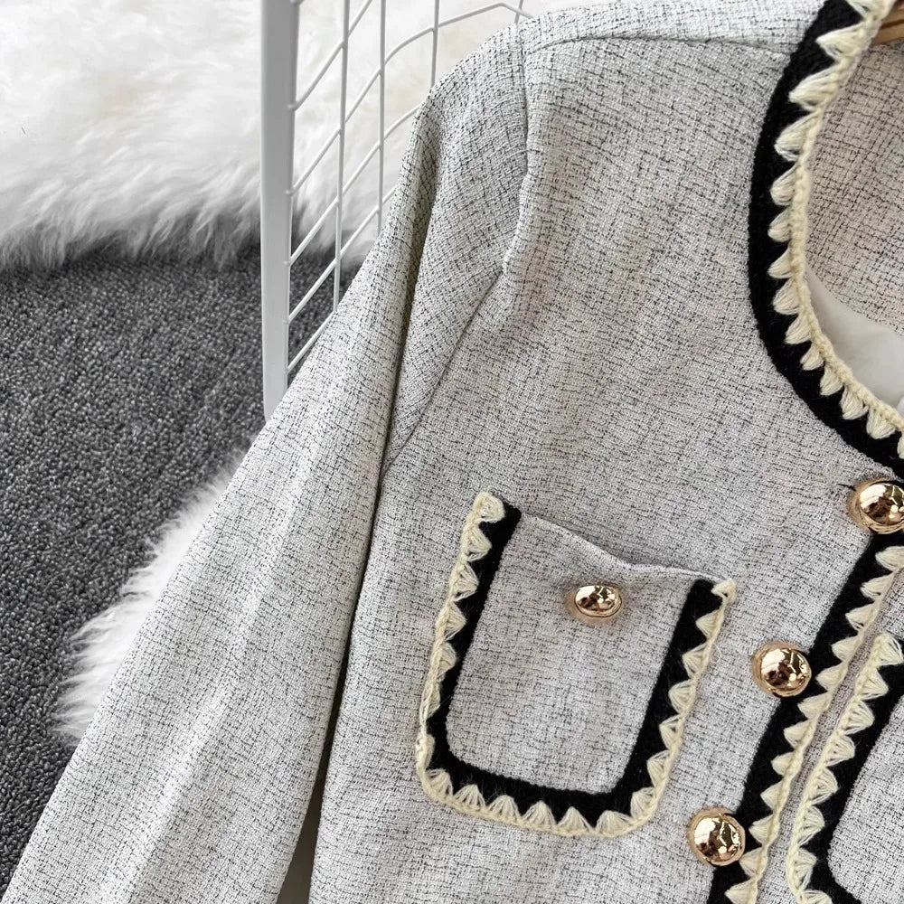 Small Fragrance Elegant 2-Piece Set Spring Autumn Trendy Women's Outfit O-Neck Short Coat+High Waist Midi A-line Skirt Suit