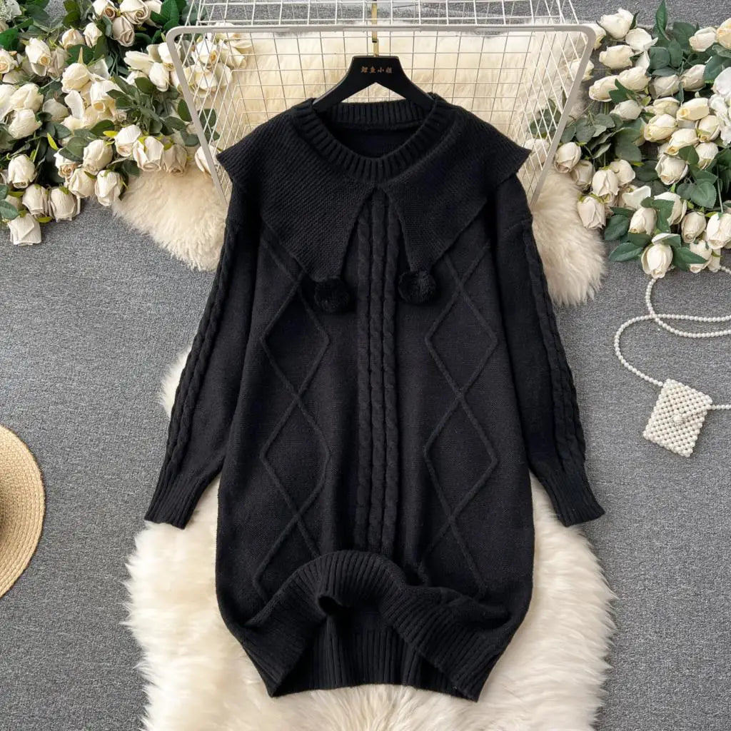 Y2k Sweet Knitted Dresses for Women Autumn Winter Christmas Sweater Loose Knitwears Mini Dress Korean Fashion Female Vestidos