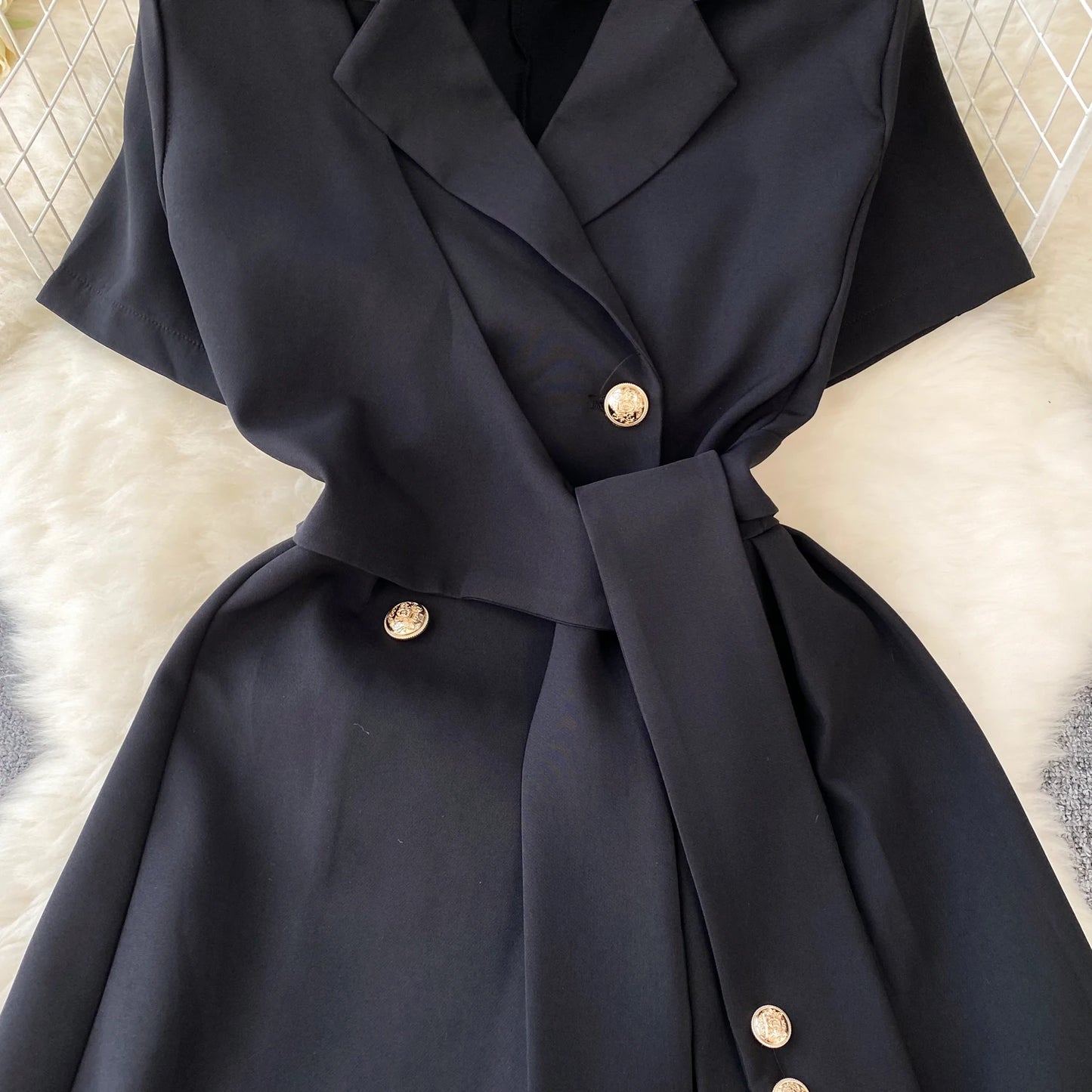 Retro Black Blazer Dress Women Lapel Short Sleeved Short Dresses Summer Casual Short Sleeve Slim Bandage Dress Vestidos