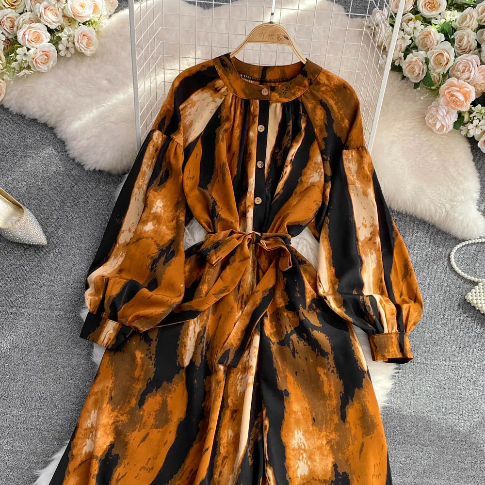 Vintage Women Casual Print Long Party Dress Elegant and Chic A-Line Leopard Prom Birthday Clothes Female Fashion Robe Autumn New