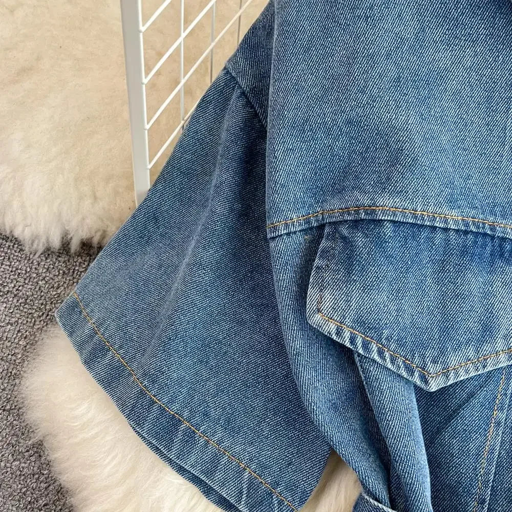 Women Summer Casual T Shirt Short Sleeve Streetwear Patchwork Denim Long Shirts Female O-neck Slim Jeans Tops