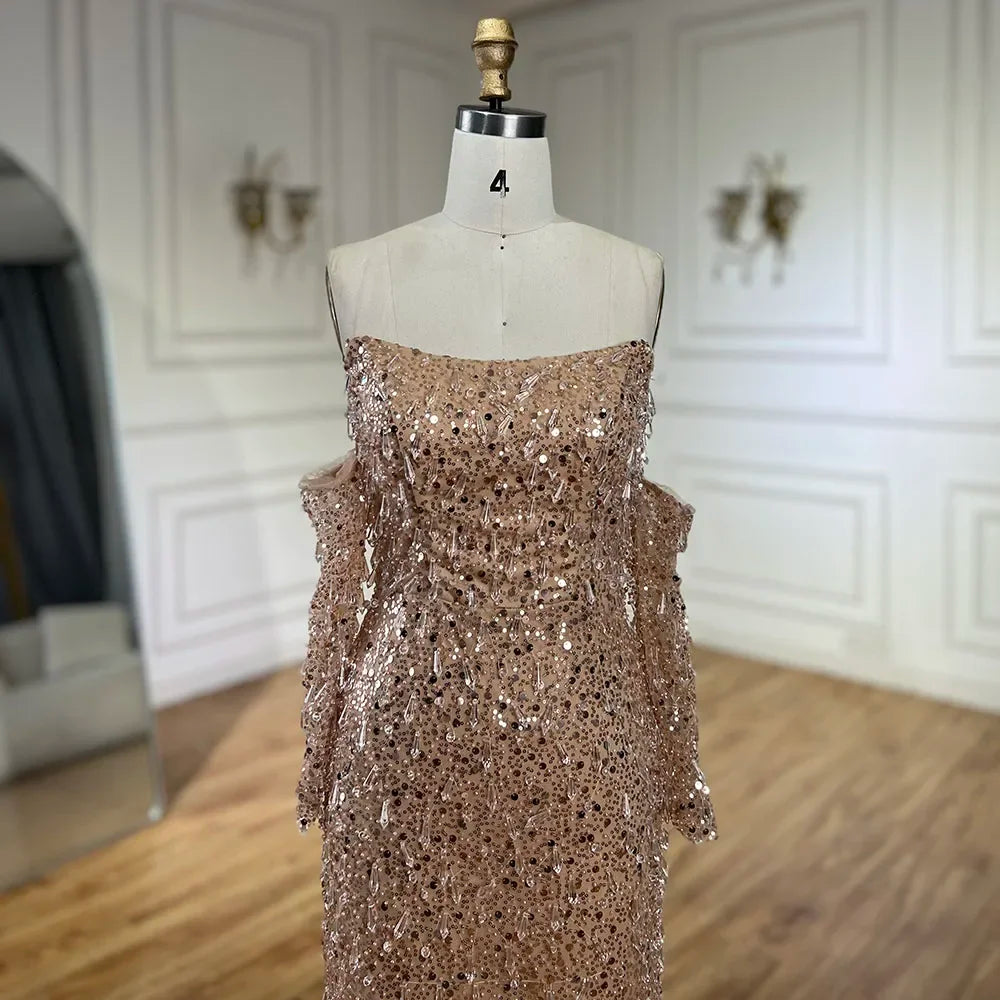 Serene Hill Arabia Orange Mermaid Strapless Luxury Beaded Crystal Evening Dresses Gowns for Women Wedding Party 2024 GLA72402