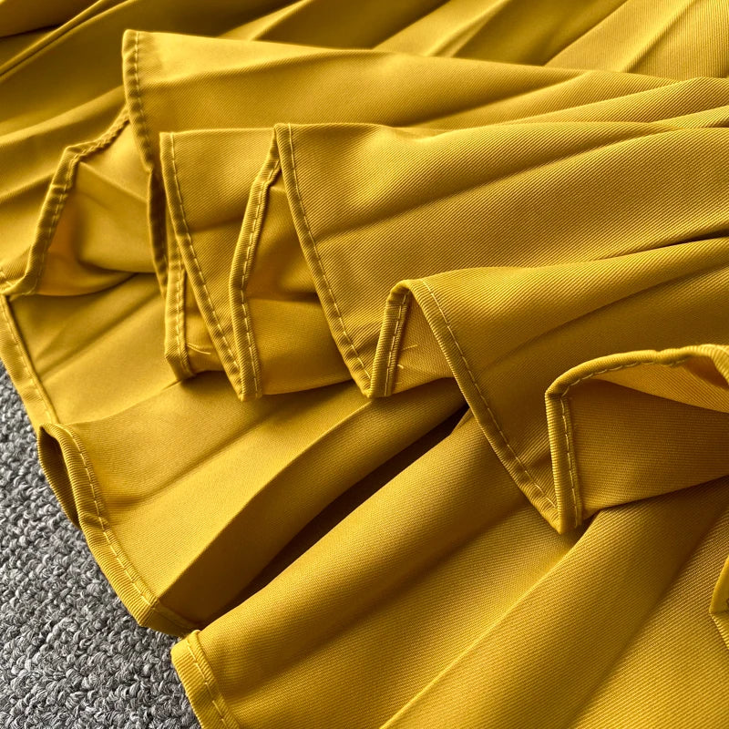 Chic Pleated Elegant Puff Sleeve Dress A-line Chiffon High Waist Belt Beach Vacation Party Dress Women Summer Spring Vestidos