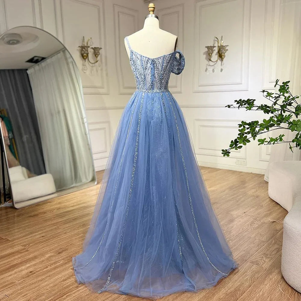 Serene Hill Golden Mermaid Evening Dress With Skirt - Women's Luxury Grey Beaded Spaghetti Strap Party 2024, LA72341