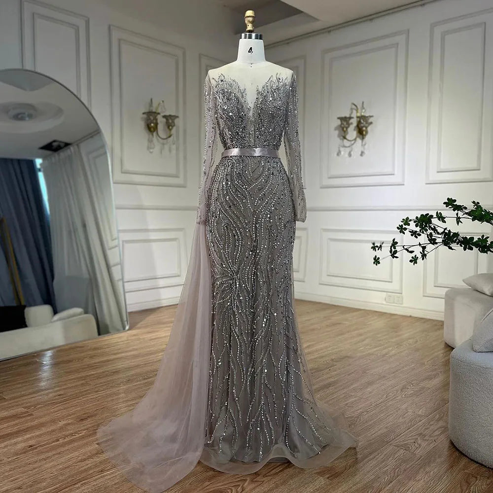 Serene Hill Arabic Caramel Mermaid Elegant With Skirt Lace Beaded Luxury Evening Dresses Gowns For Woman Wedding Party LA71752