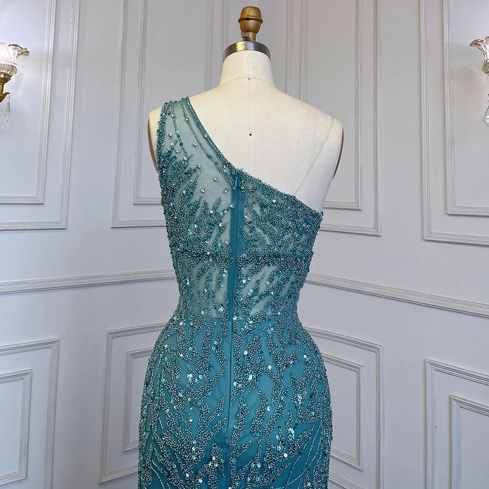 Serene Hill Turquoise Mermaid Elegant With Skirt High Split Evening Dresses Gowns Luxury Beaded Crystal 2024 Women LA71582A