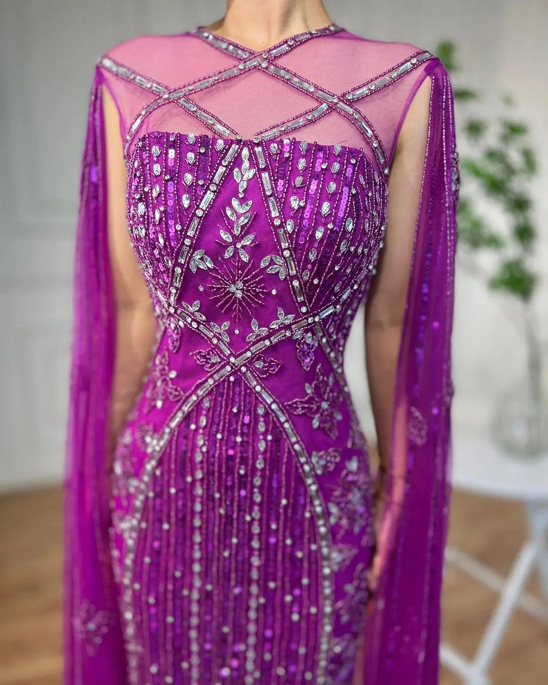 SERENE HILL Arabic Caramel Mermaid Elegant Cape Sleeves Beaded Luxury Evening Dresses 2024 Formal Gown For Women Party GLA71905A