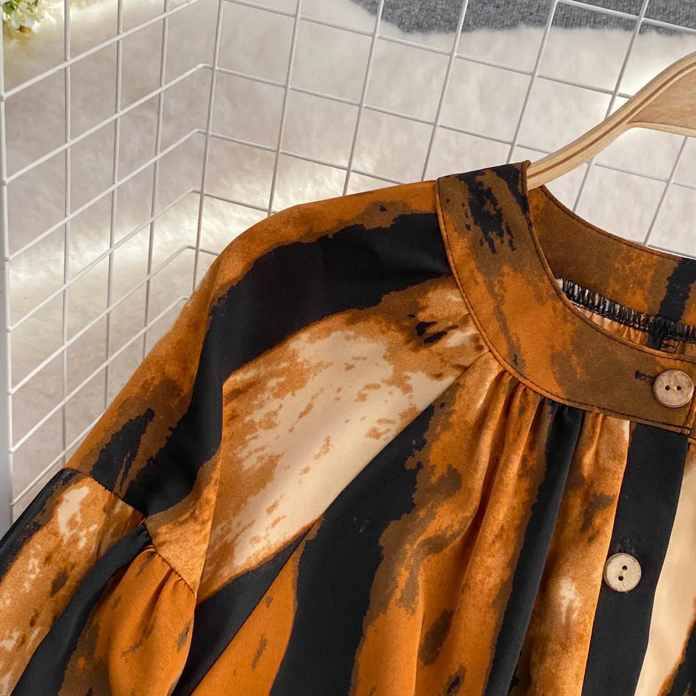 Vintage Women Casual Print Long Party Dress Elegant and Chic A-Line Leopard Prom Birthday Clothes Female Fashion Robe Autumn New
