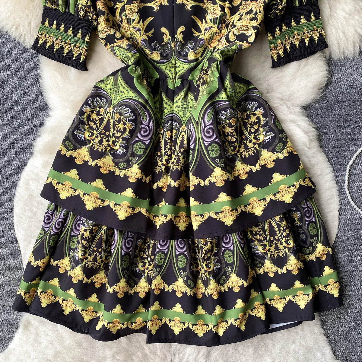 Elegant Party Dresses For Women 2023 Fashion Clothes Vintage Print Mini Dress Square Neck Short Sleeve Tiered Hem Summer Dress