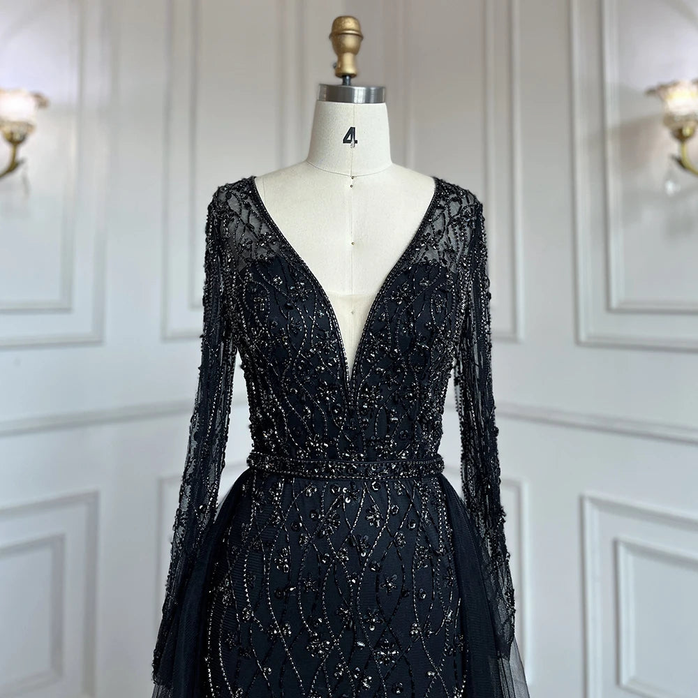 Lilac Long Sleeves Luxury Evening Dresses 2024 Dubai Elegant Diamond Mermaid Beaded Formal Dress Serene Hill LA70341