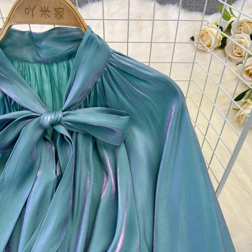 Autumn Elegant Women Fashion Party Long Dress Bow Lace Up Long Sleeve Evening Dresses A-Line Casual Vestidos One Piece Prom Robe