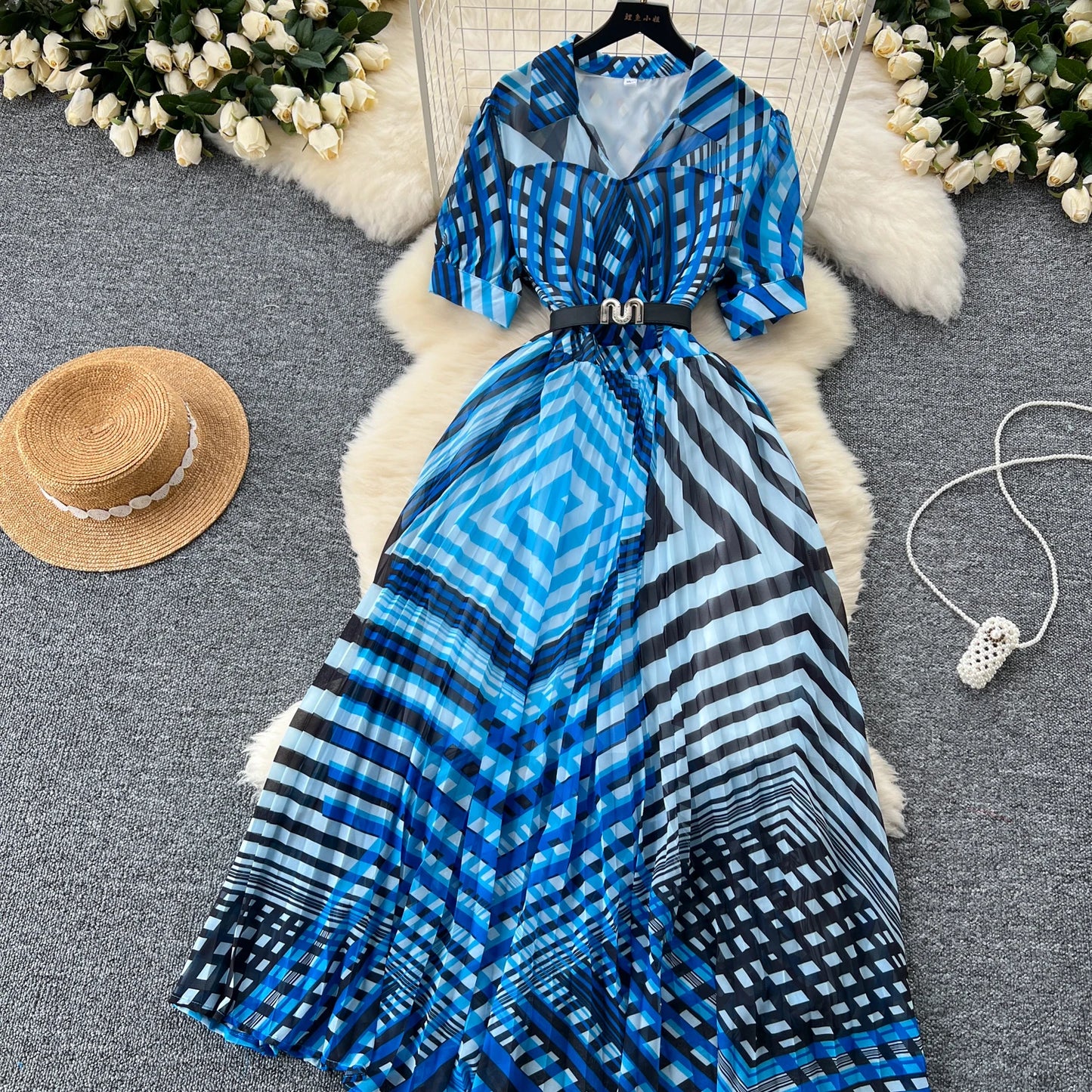 Retro Elegant summer asymmetrical print Dress sashes short Sleeve Vacation Party Women Vestidos dresses